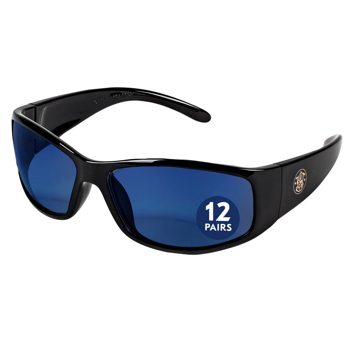 Smith & Wesson 21307 Elite Safety Glasses with Mirror Coating Blue Mirror Lenses Black Frame (Qty 12)