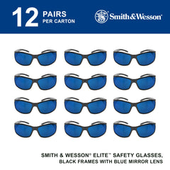 Smith & Wesson 21307 Elite Safety Glasses with Mirror Coating Blue Mirror Lenses Black Frame (Qty 12)