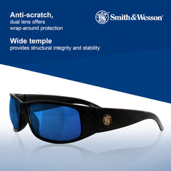 Smith & Wesson 21307 Elite Safety Glasses with Mirror Coating Blue Mirror Lenses Black Frame (Qty 12)