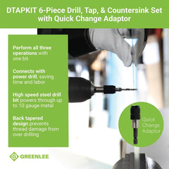 Greenlee DTAPKIT Drill Tap Kit 6-32 to 1/4-20 6-Piece Set