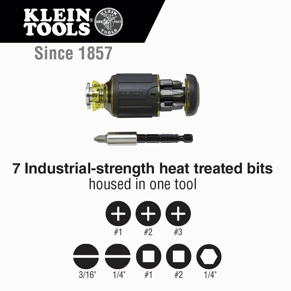 Klein Tools 32308 8-in-1 Multi-Bit Adjustable Length Stubby Screwdriver Impact Rated