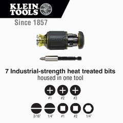 Klein Tools 32308 8-in-1 Multi-Bit Adjustable Length Stubby Screwdriver Impact Rated