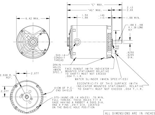 Marathon MK222 General Purpose Motor 1-1/2 HP 3600 RPM 56C Frame C-Face Footless