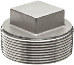 Merit Brass K617-08 Stainless Steel 316 Cast Pipe Fitting, Square Head Cored Plug, Class 150, 1/2 NPT Male