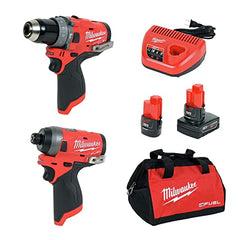 Milwaukee 2598-22 M12 Fuel 2-Tool Combo Kit 1/2 Hammer Drill 1/4 Hex Impact Driver