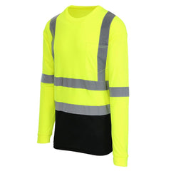 West Chester 47410/L Hi-Vis Long Sleeve Shirt - Lime Green Black Bottom ANSI Class 3