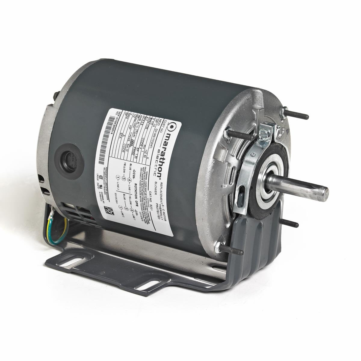 Marathon MD118 56 Frame Open Drip Proof 56C34D2106 Belt Drive Motor 1 hp 3600 RPM 115/208-230 VAC 1 Split Phase 1 Speed Ball Bearing Resilient Ring Mount