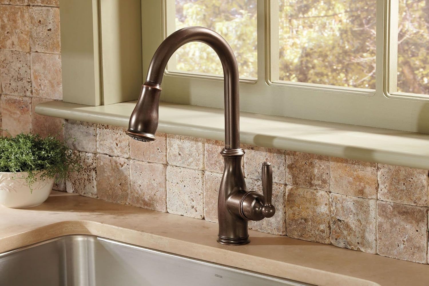 Moen 7185ORB Brantford Oil-Rubbed Bronze One-Handle Pull-Down Kitchen Faucet, 15.5 in