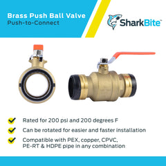 SharkBite UXLBV54 2 Inch Brass Push Ball Valve Compatible with PEX, Copper, CPVC, PE-RT, and HDPE Pipes