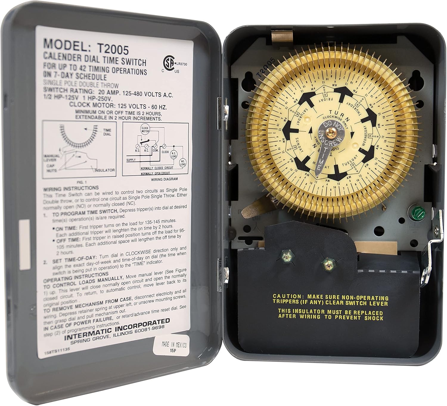 Intermatic T2005 Compact 120-Volt 7-Day Mechanical Time Switch