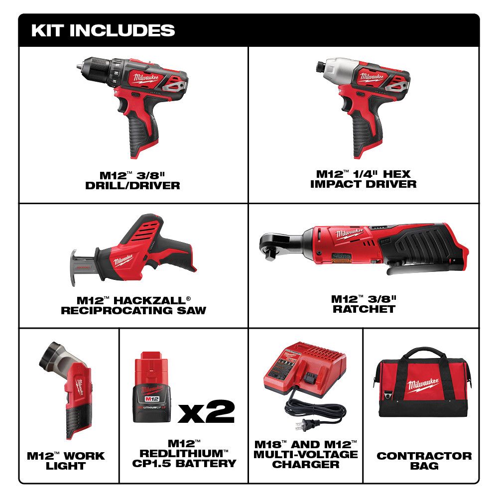 Milwaukee 2498-25 5-Tool Combo Kit 12V Cordless M12