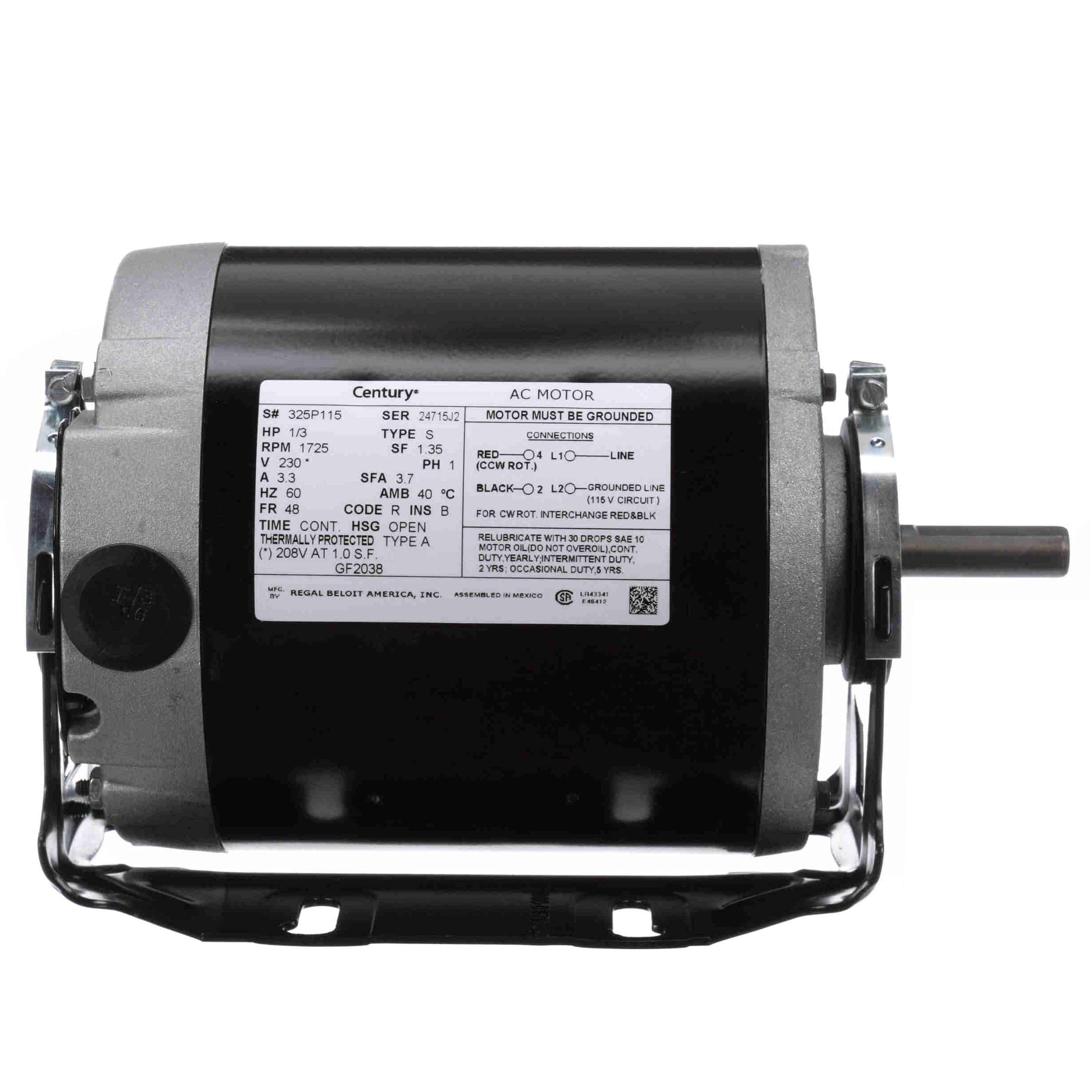 Century GF2038 Split Phase Resilient, 48/56 Frame, 1/3-HP, 1725-RPM, 230-Volt