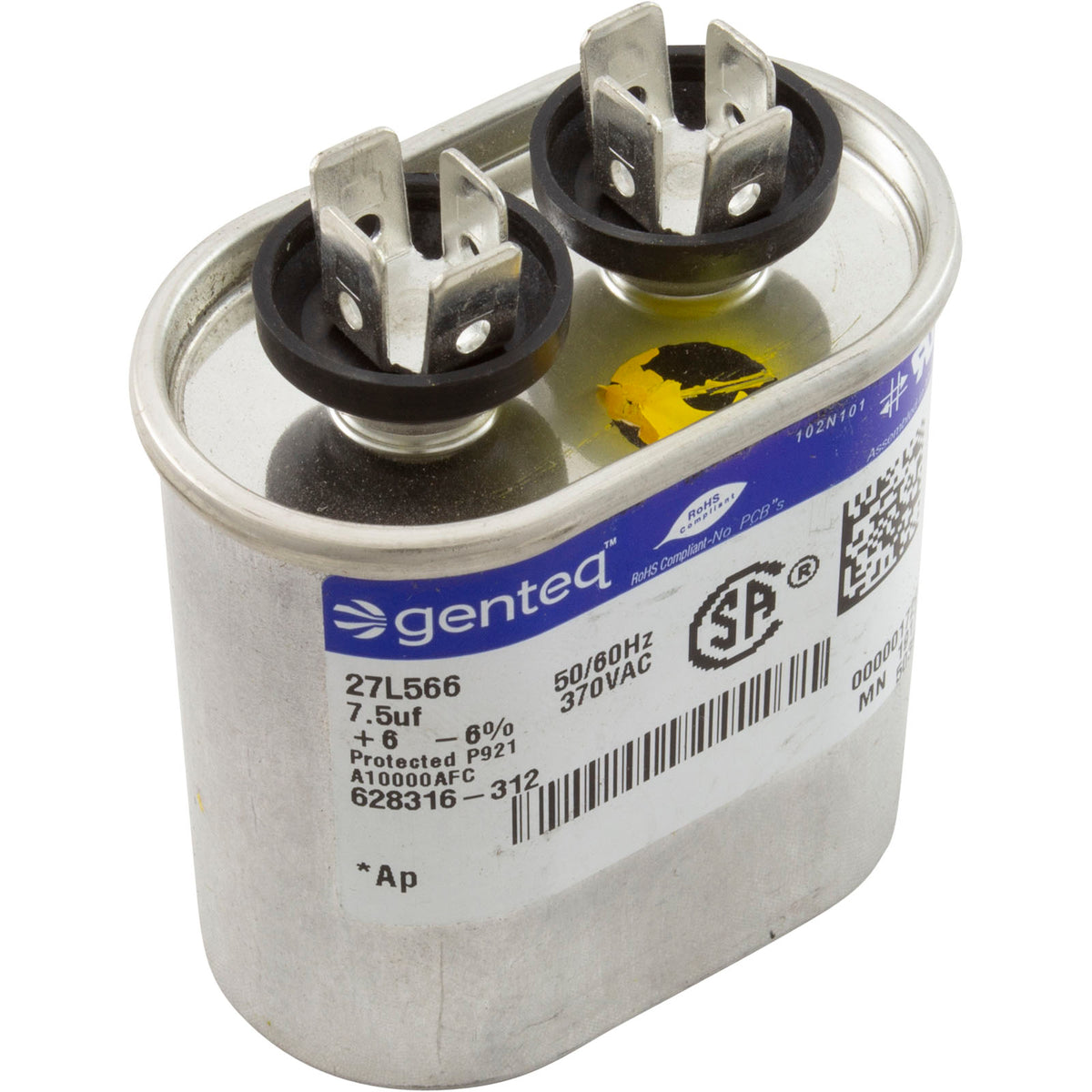 AO Smith 628316-312 Run Capacitor 7.5 MFD (2 x 2-5/8 oval)