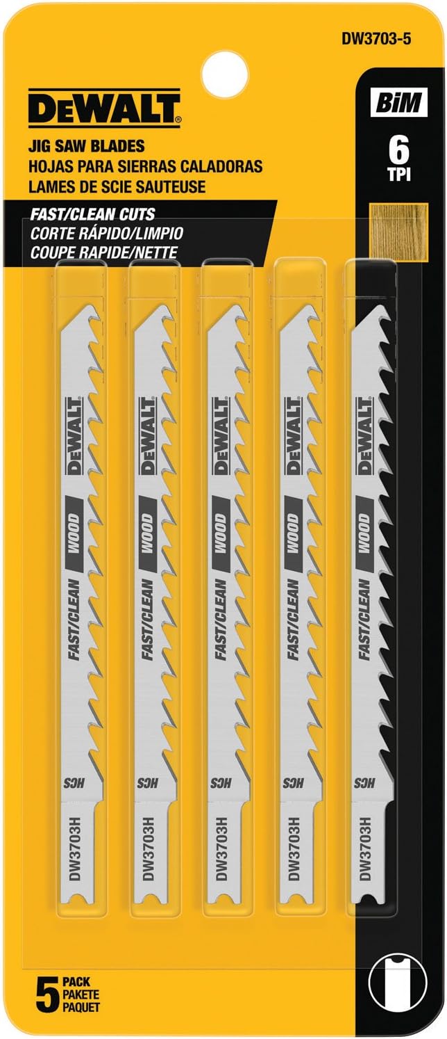 DEWALT DW3703-5 Fast Clean Cut Wood Cobalt Alloy Steel U-Shank Jig Saw Blade (5-Pack)