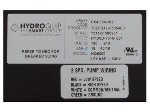 Hydro Quip CS4009-US2 Control Hydro-Quip P1 P2 Bl Oz 115V/230V 5.5kW