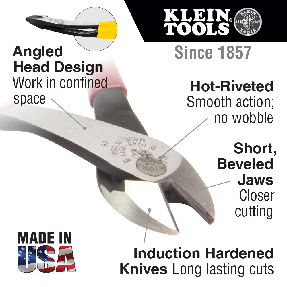 Klein Tools D2000-48 Pliers, Diagonal-Cutters, Angled Head, 8-Inch