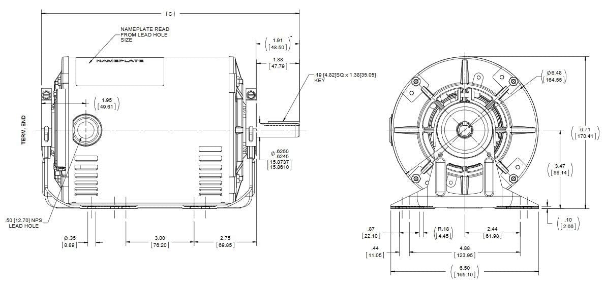 Marathon Electric MG140 Marathon G140 56 Frame Open Drip Proof 56T17D5345 Belt Drive Motor 1/2 hp 208-230/460 VAC