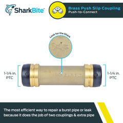 SharkBite UXL0635 1-1/4 Inch Slip Coupling Push to Connect Brass Plumbing Fitting