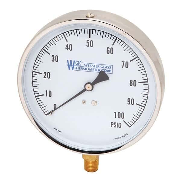 Weksler EA14-A Contractor's Pressure Gauge, 0 to 30 psi, 1/4 NPT(M)