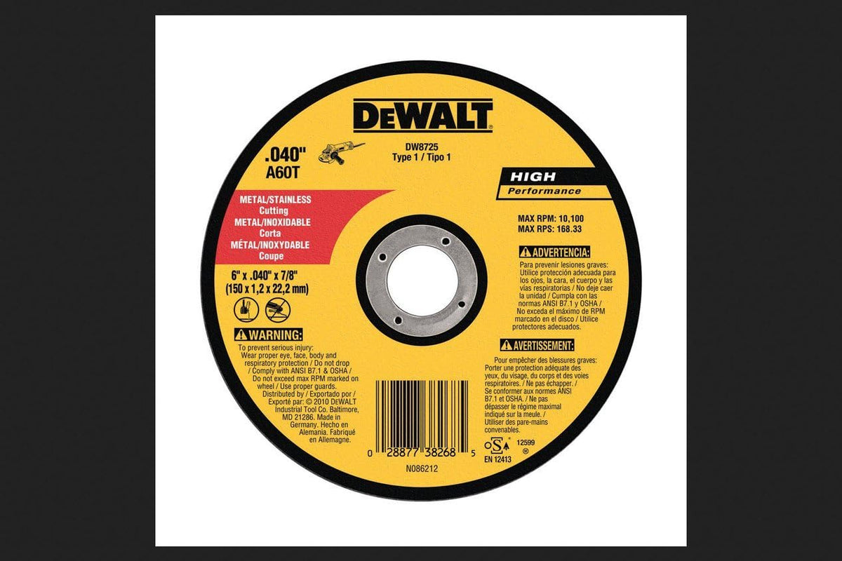 DEWALT DW8725 6 inch x .040 inch x 7/8 inch A60T Metalthin Cutoff Wheel Type1