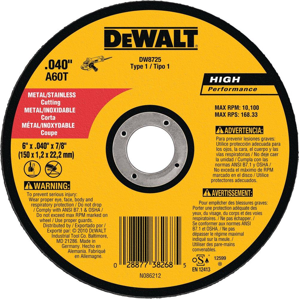 DEWALT DW8725 6 inch x .040 inch x 7/8 inch A60T Metalthin Cutoff Wheel Type1