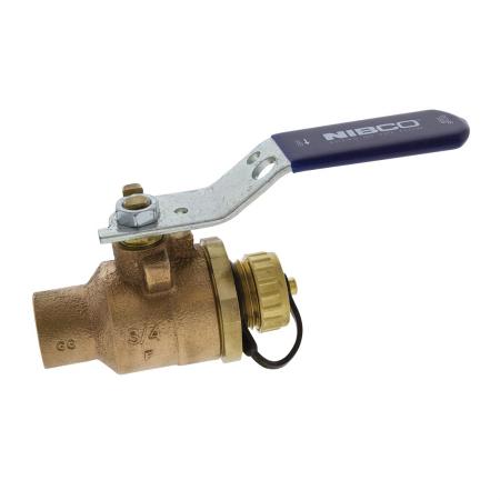 NIBC NJ838H8 S-585-70-66-HC 3/4 in. DZR Bronze Full Port Solder x Hose 600# Ball Valve