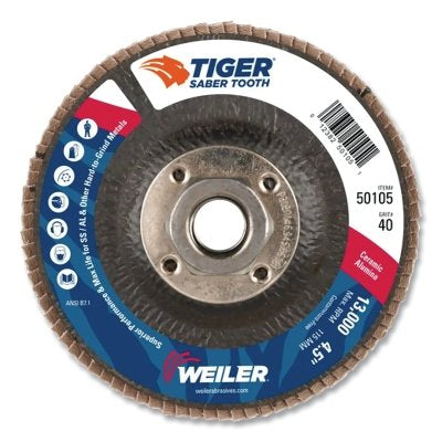 Weiler 50105 Saber Tooth Ceramic Flap Disc 40 Grit 4-1/2 in 5/8 in Arbor