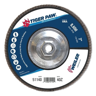 Weiler 51140 Tiger Paw Coated Abrasive Flap Discs 40 Grit 7 Inch 5/8 Arbor