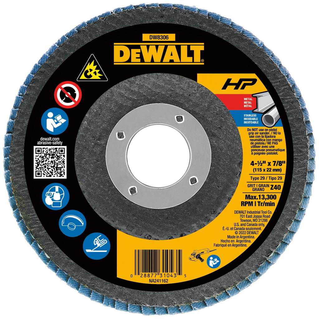 DeWalt DW8306 4-1/2 x 7/8 36g Type 29 HP Flap Disc