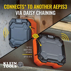 Klein Tools AEPJS3 Bluetooth Jobsite Speaker With Magnet And Hook, 20-Hr Run Time, Charge Devices Via USB A Or C, Daisy Chain For Pairing, Hands Free Capable