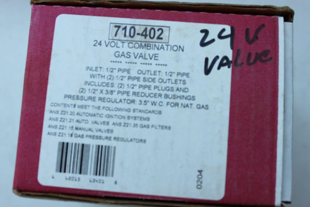 Robertshaw 710-402 Gas Valve, Low Capacity 24V 1/2 X 1/2