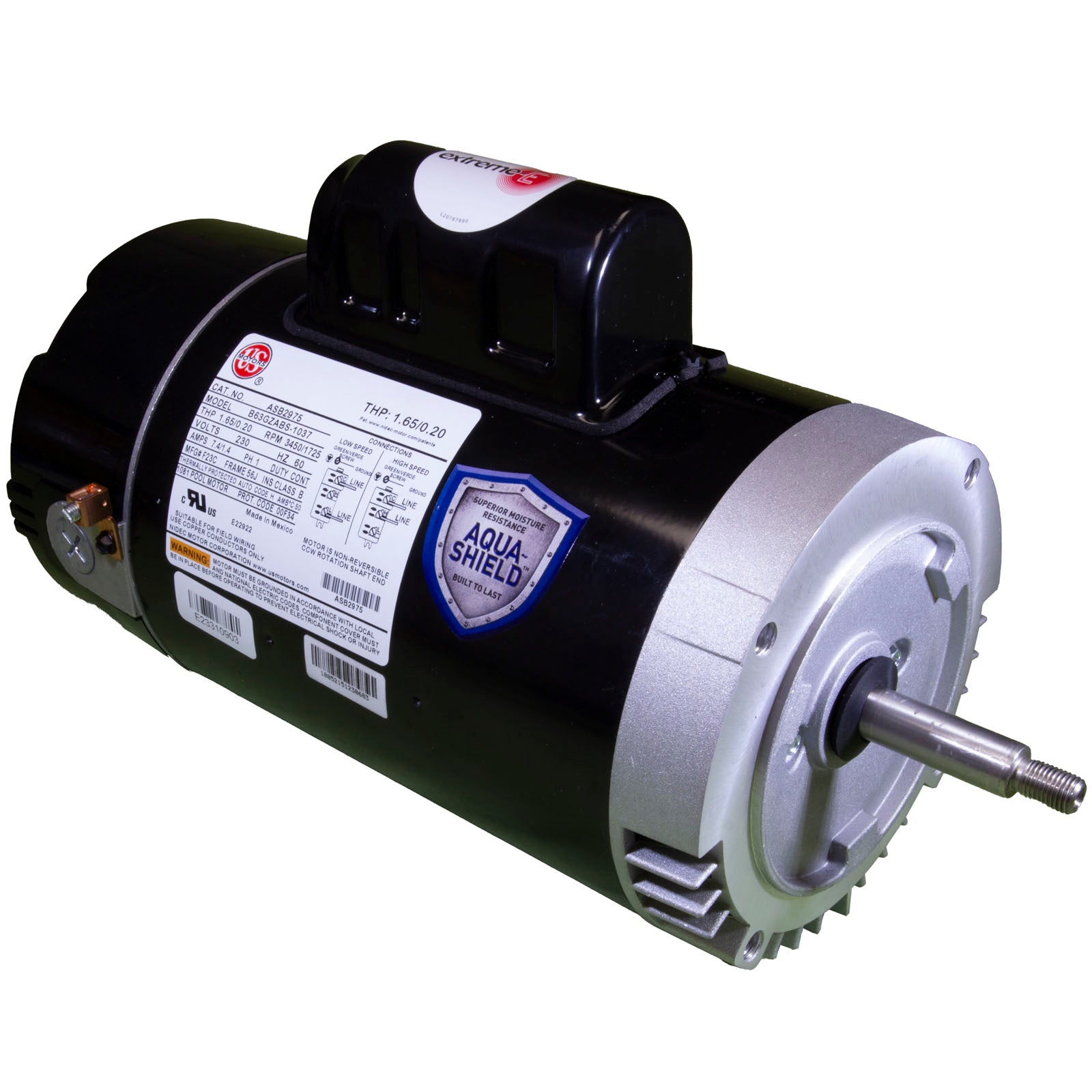 US Motors ASB2975 1 hp 2-Speed 56J Frame 230V 2 Speed Swimming Pool Motor