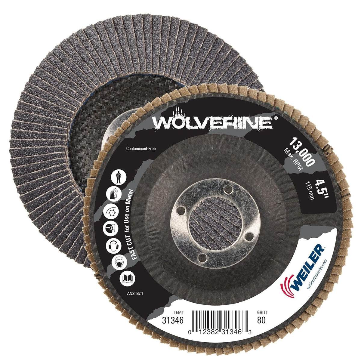 Weiler 31345 Wolverine Abrasive Flap Disc 60 Grit 4-1/2 x 7/8