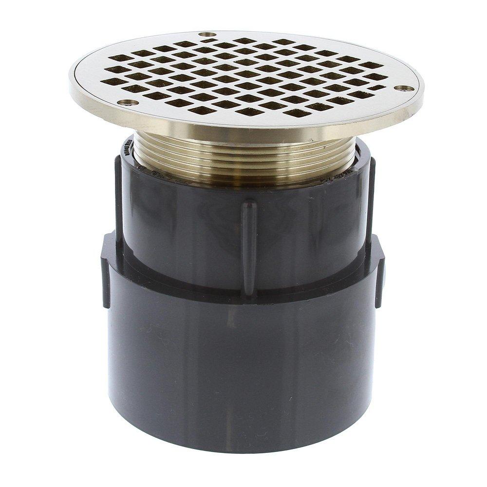 Jones Stephens D53129 4 in. PVC Over Pipe Fit Drain Base with 3-1/2 in. Metal Spud and 6 in. Nickel Bronze Strainer