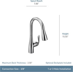 Moen 7594SRS Arbor Single Handle Pulldown Kitchen Faucet 1.5 GPM Spot Resist Stainless