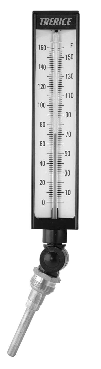 Trerice BX9140304 Adjustable Angle Industrial Thermometer 0-160 Degrees Fahrenheit 9 Inch x 3-1/2 Inch