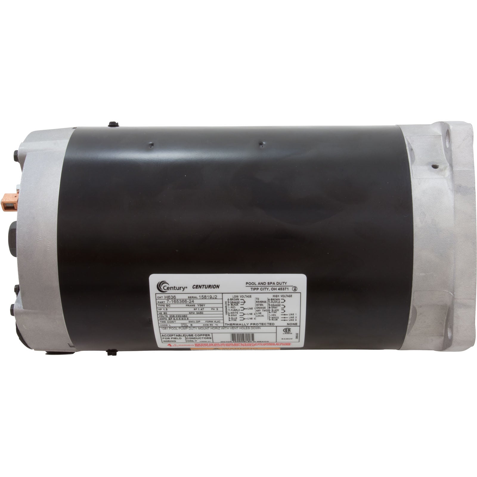 Century H636 56Y 3-Phase Squirrel Cage Pool & Spa Pump Motor 208-230/460V 3450 RPM 1-1/2 HP