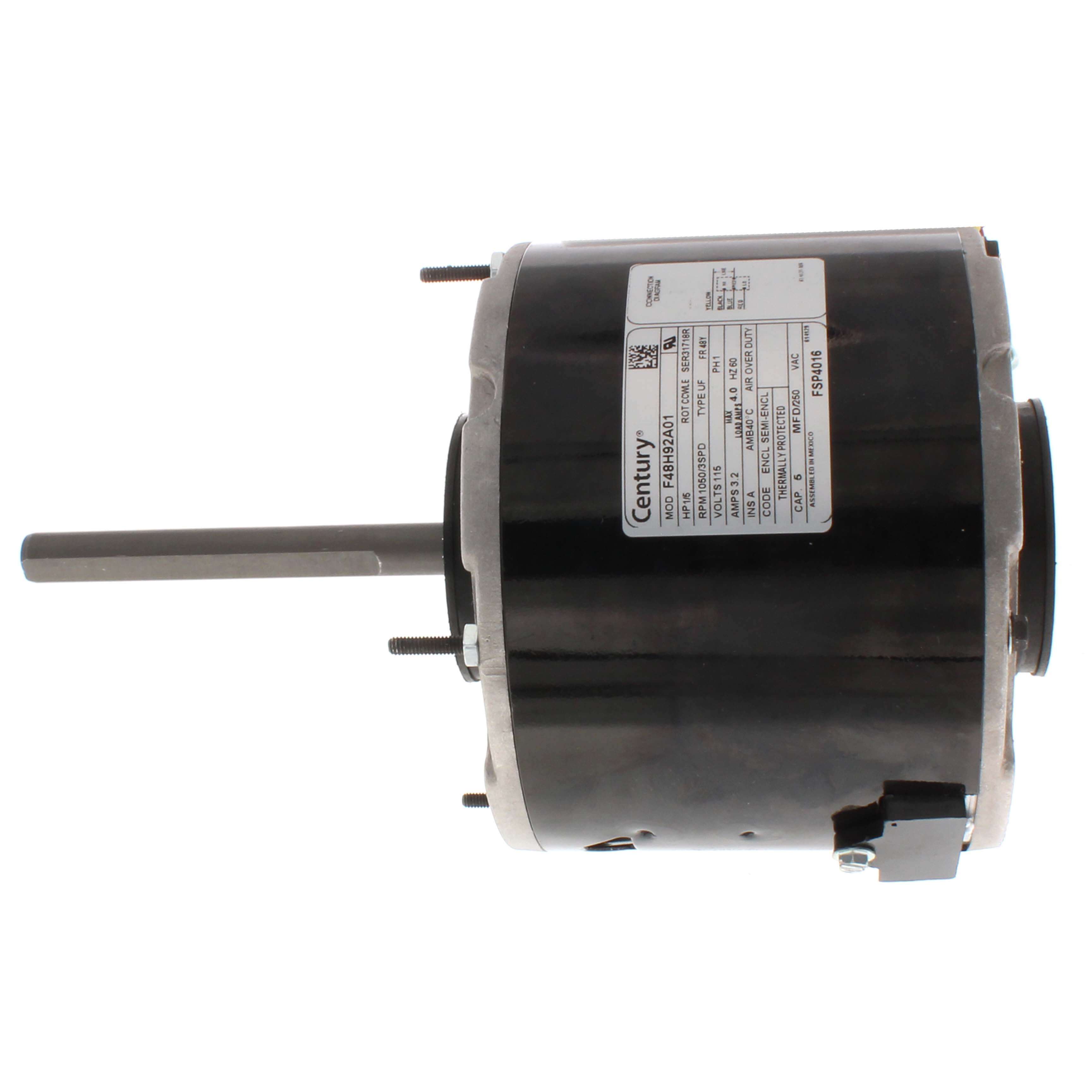 Century FSP4016 5-5/8 3-Speed Fan/Blower Motor w/ Internal Capacitor 115V 1050 RPM 1/5 HP