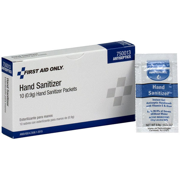 First Aid Only 750013 Gel Hand Sanitizer Packets 0.9g PK10