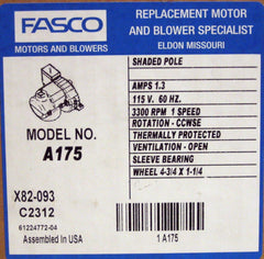 Fasco A175 Shaded Pole OEM Replacement Specific Purpose Blower with Sleeve Bearing, 1/40HP, 3300RPM, 115V