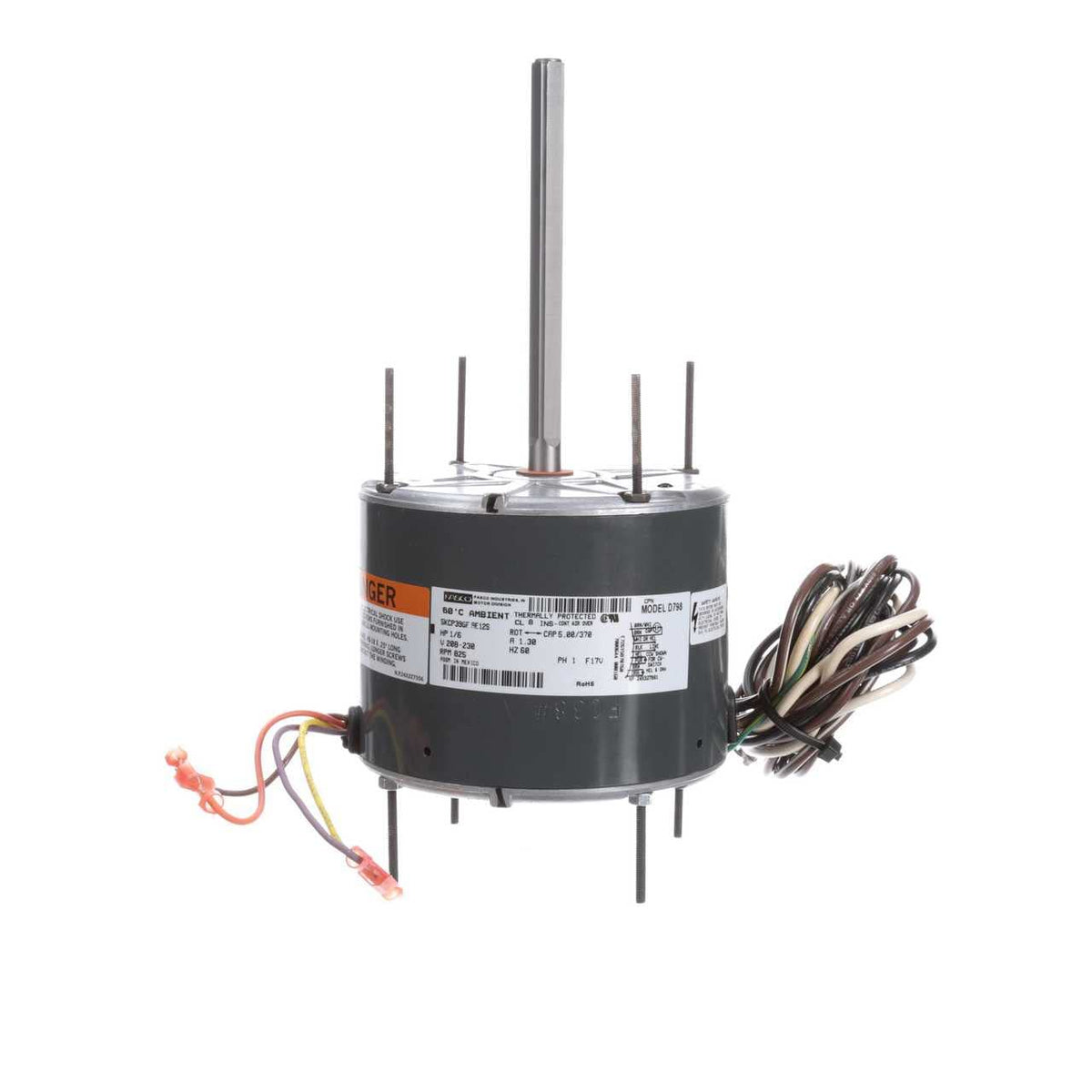 Fasco D798 5.6 Frame Open Ventilated Permanent Split Capacitor Condenser Fan Motor with Sleeve Bearing, 1/6HP, 825rpm, 208-230V