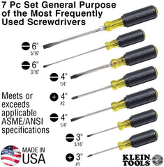 Klein Tools 85076 Screwdriver Set, Slotted and Phillips, 7-Piece