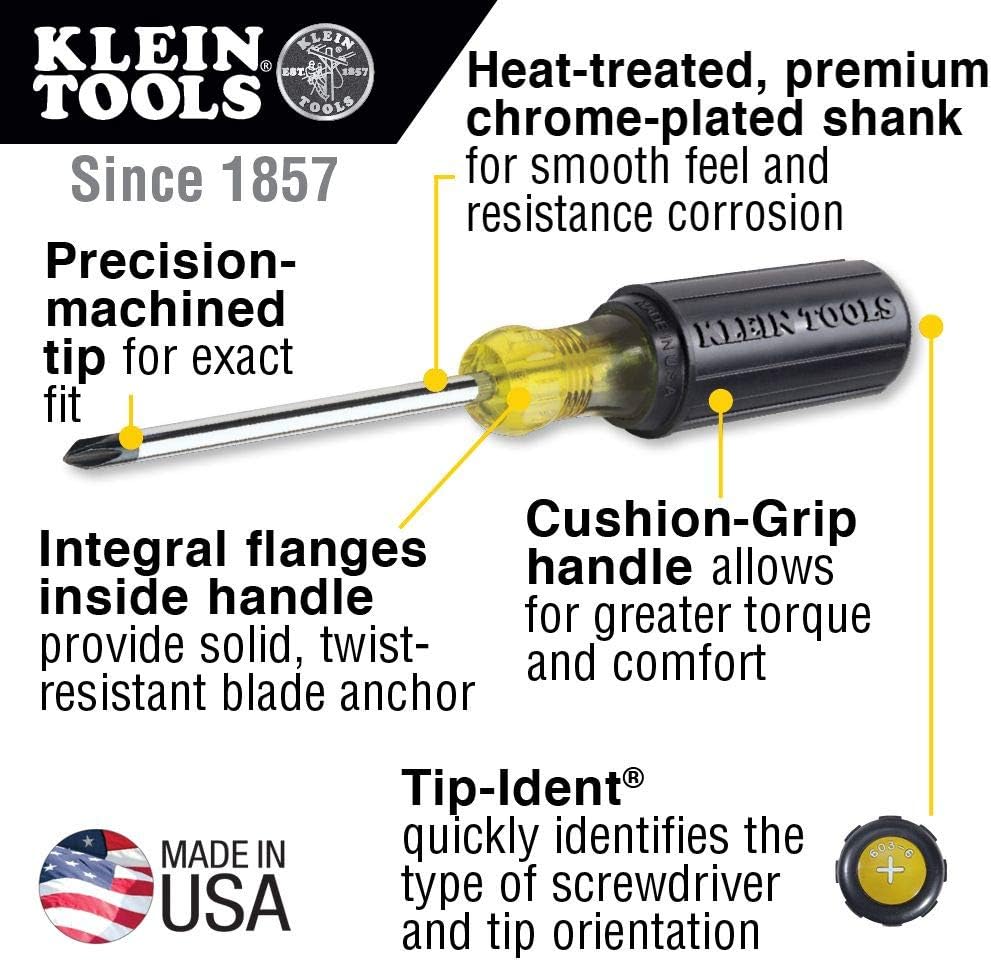 Klein Tools 85076 Screwdriver Set, Slotted and Phillips, 7-Piece