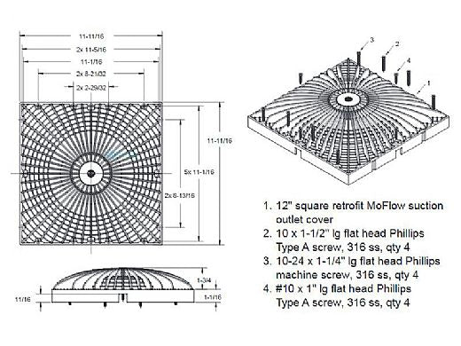 Aquastar Pool Products R12MF102 12 Black Drain Cover