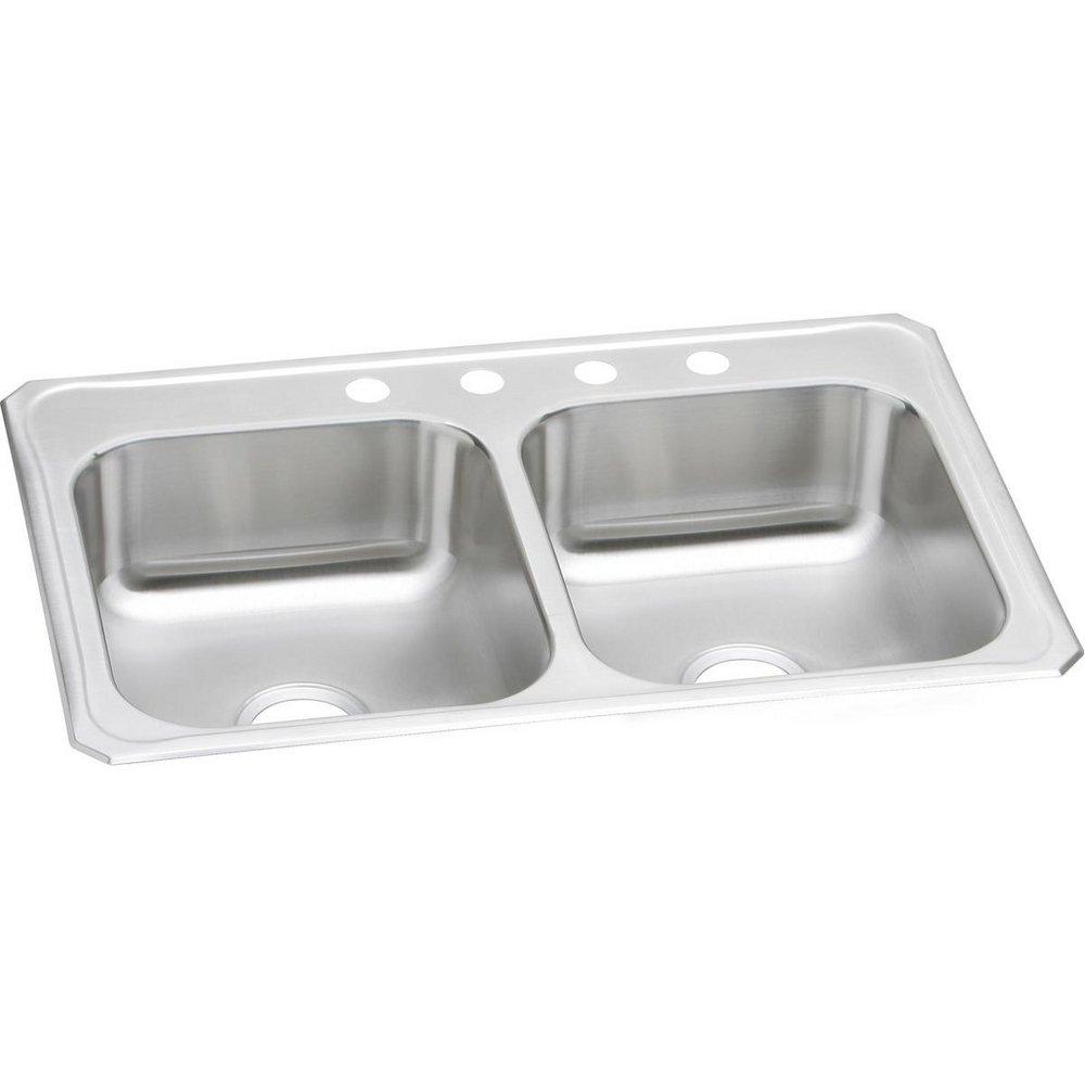 Elkay CR33224 Celebrity 33 x 22 in. 4 Hole Equal Double Bowl Drop-in Sink