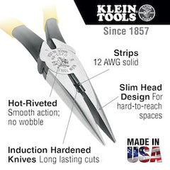 Klein Tools J203-8N Pliers, Long Nose Side-Cutters, 8-Inch