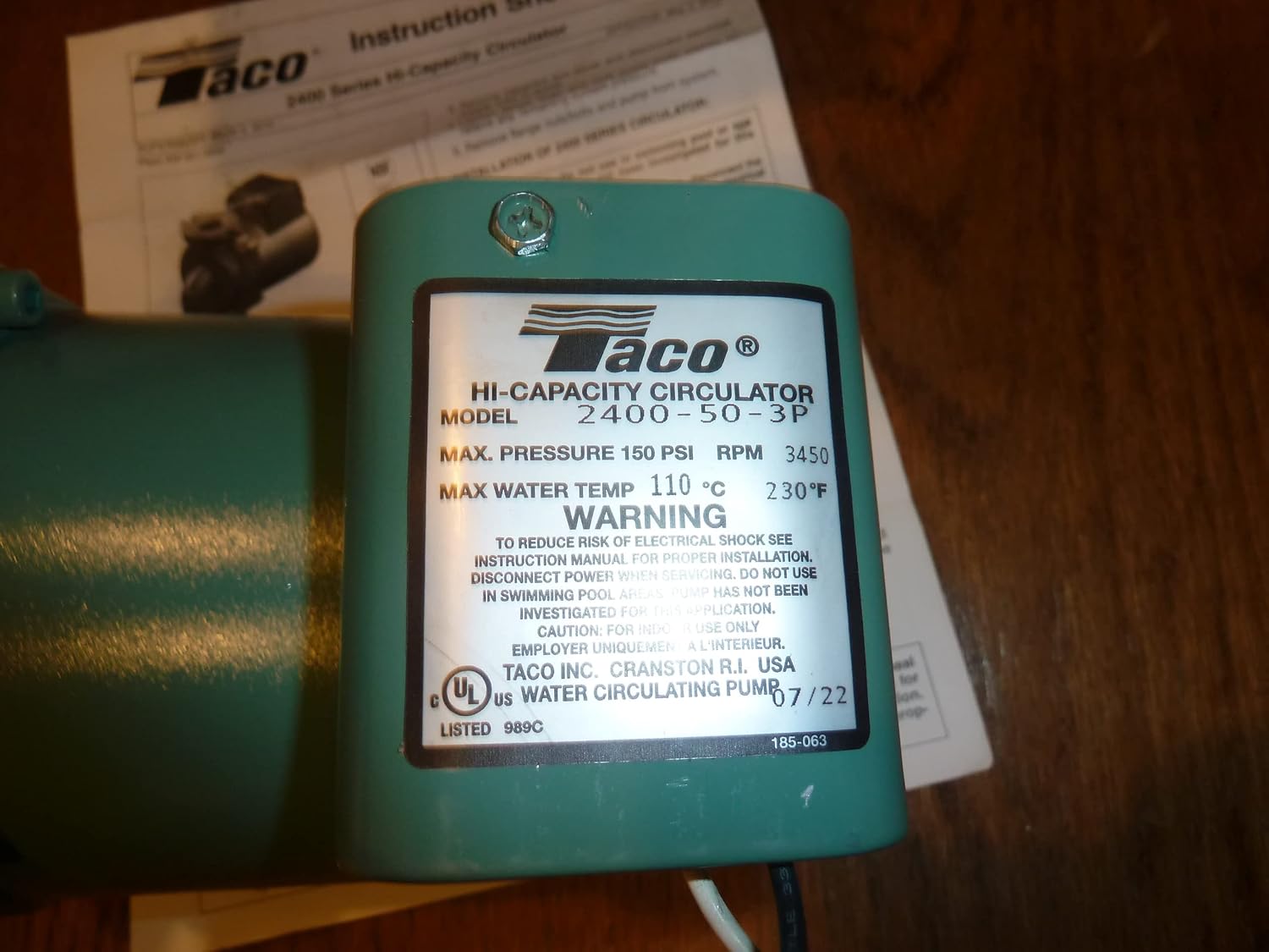 Taco 2400-50/2-3P Circulator Pump - 1/2 HP - 2 Flanged Connection