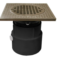 Jones Stephens D53252 4 in. PVC Over Pipe Fit Drain Base with 3-1/2 in. Plastic Spud and 5 in. Nickel Bronze Strainer