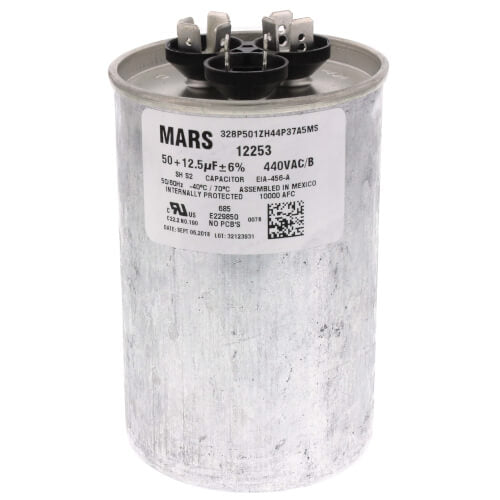 MARS 12253 50/12.5 MFD Round Run Capacitor 440V