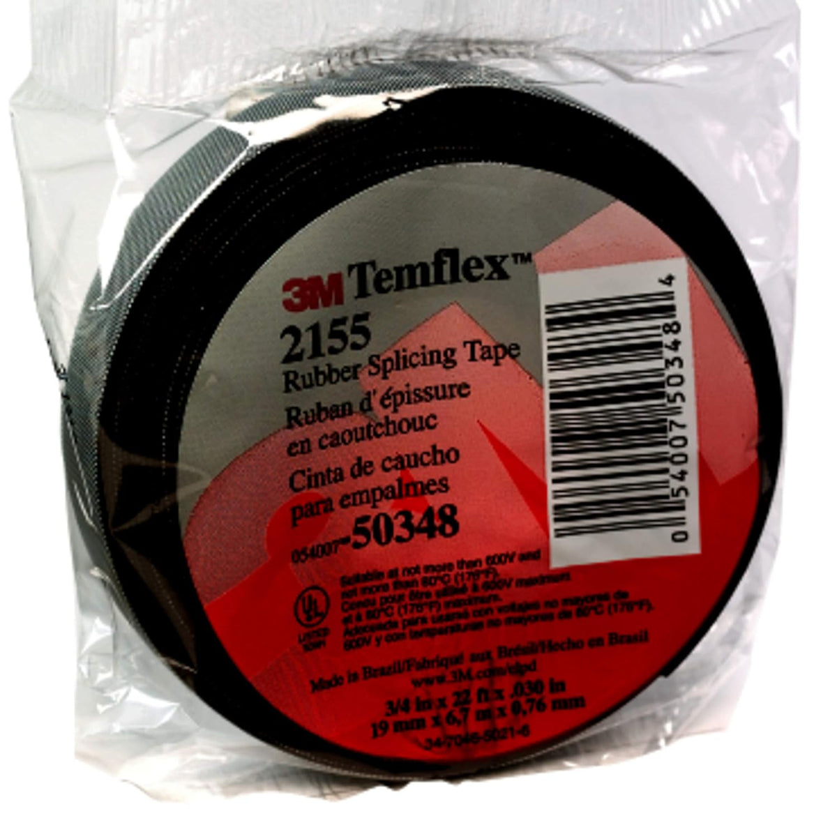 3M HC000592382 Temflex Rubber Splicing Tape 2155 3/4 in x 22 ft Black